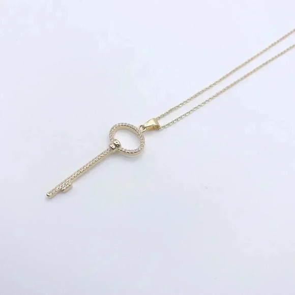 Dainty Round Key Necklace | CZ Necklace | 21st Birthday Gift | 18k Gold Plated - Picture 2 of 8